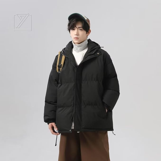 メンズ プラスサイズ ダウンジャケット ミディアムダウン 防寒コート 防風 冬服 厚手 フード付き ブラック アウトドア カジュアル ゆったり スタイリッシュ クール