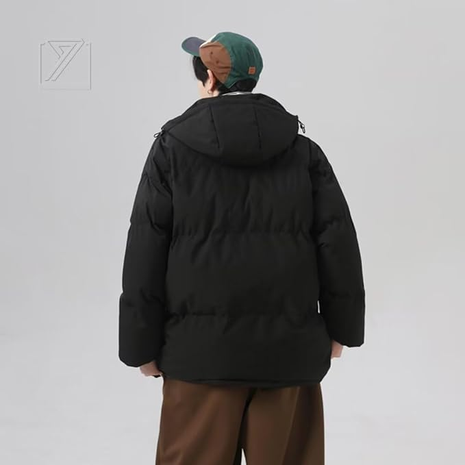 メンズ プラスサイズ ダウンジャケット ミディアムダウン 防寒コート 防風 冬服 厚手 フード付き ブラック アウトドア カジュアル ゆったり スタイリッシュ クール