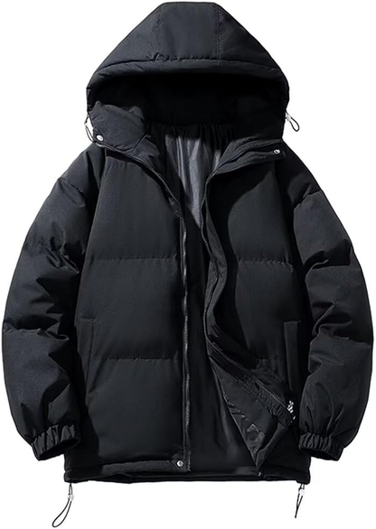 メンズ プラスサイズ ダウンジャケット ミディアムダウン 防寒コート 防風 冬服 厚手 フード付き ブラック アウトドア カジュアル ゆったり スタイリッシュ クール