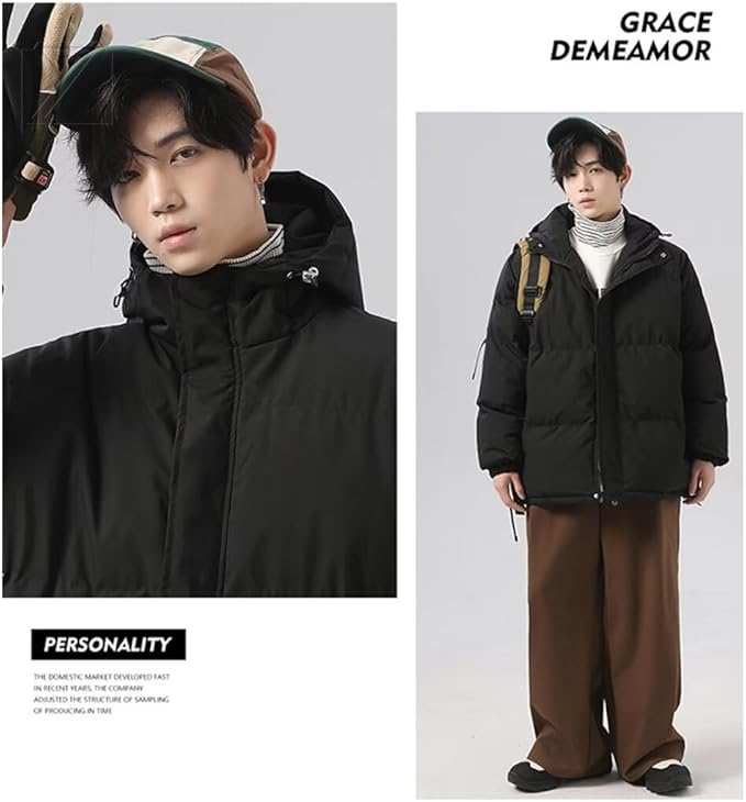 メンズ プラスサイズ ダウンジャケット ミディアムダウン 防寒コート 防風 冬服 厚手 フード付き ブラック アウトドア カジュアル ゆったり スタイリッシュ クール
